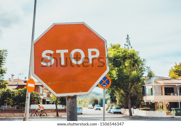 stop traffic sign at\
majorca