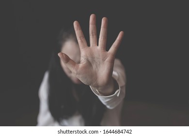 Stop violence against women.woman showing her denial with her hand