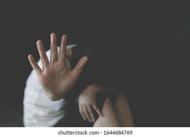 Stop violence against women.woman showing her denial with on her hand - Shutterstock ID 1644684769
