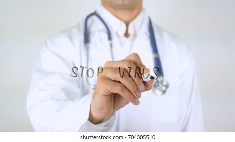 Stop Virus, Doctor Writing On Glass