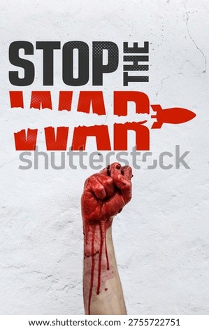 Stop the war text sliced by flying bomb icon