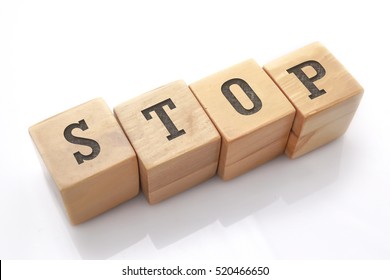 stop word made with building blocks isolated on white