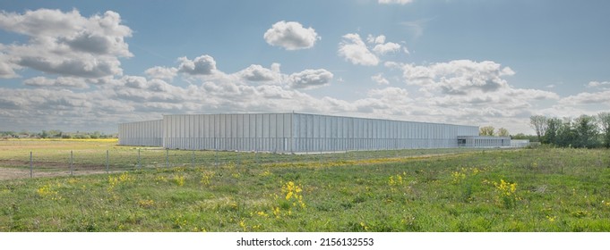 Storage building for the for the Royal Danish Library and National Museum in a green field at Vinge, Denmark, May 14, 2022