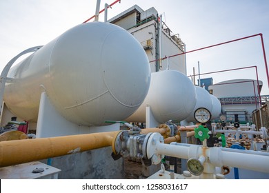 Storage Cap Tanks  Gas LPG Horizontal In Industrial Plant.