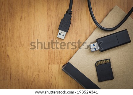 Storage device such as  SD card, usb flash drive, external hard drive, Mobile phone and note book