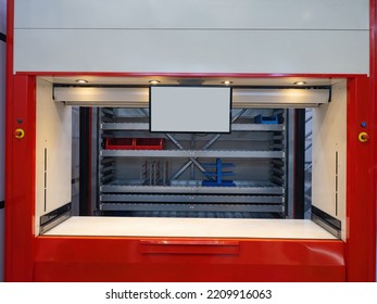 Storage Equipment. Window For Monitoring Robotic Warehouse. Steel Shelves With Plastic Boxes. Robotic Storage In Production. Depreciation Storage Logistics. Robotic Warehouse Call Red Chamber