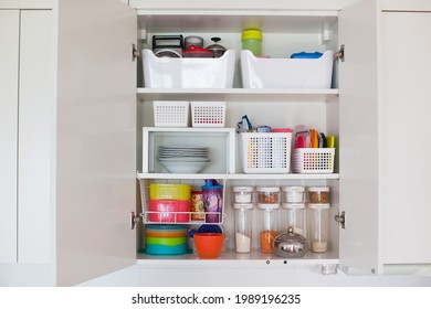 Storage in the kitchen. Home organization idea.  - Shutterstock ID 1989196235