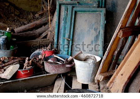 Untidy basement workshop