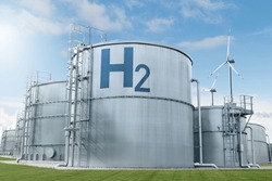 Storage Tanks With Hydrogen. Green Hydrogen Factory Concept