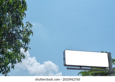 Store Nameplate Acrylic White Neon Box, Mock Up Design, Blue Sky Background