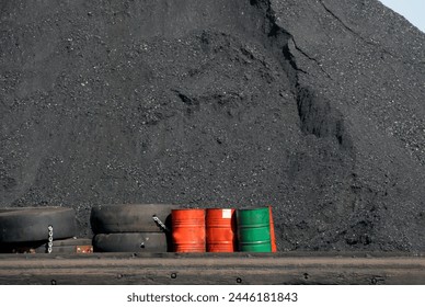 stored coal on the quay in the harbor of Rotterdam