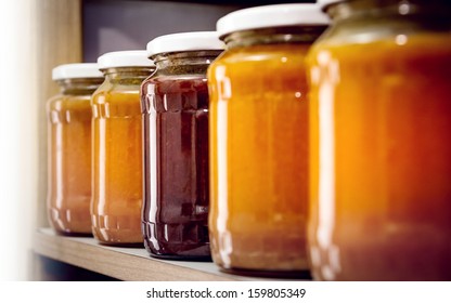 In The Storeroom. More Bottles Of Homemade Jam.