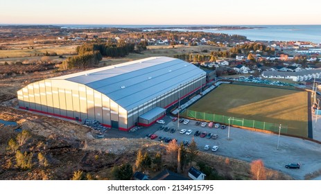 Frøya Storhall Is The Name Of The New Indoor Sports Arena, On Frøya In Norway. The Football Field On The Outside, Is Called Golan. 03.12.2022, Frøya, Norway