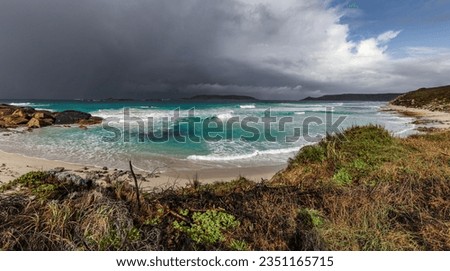 A storm approaching a bay on a remote coastline. Dolphin Beach, Esperance Western Australia