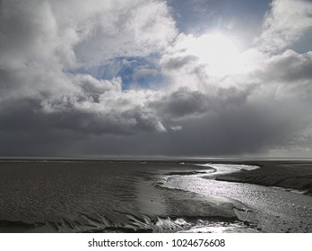 A Storm Approaching Over Morecambe Bay, Near Ulverston, In Cumbria, England, During Winter.