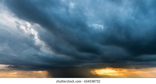 storm cloud background during raining. Dark Clouds. Huge black clouds on dark sky before a thunder-storm. 