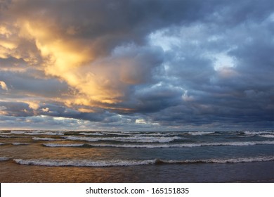 Storm Clouds Over A Lake Huron Beach At Sunset - Grand Bend, Ontario