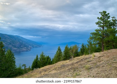 Storm Clouds Over Okanagan Lake. Black Storm Clouds Over Okanagan Lake Near Kelowna.

                               