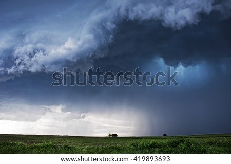 Storm Clouds over planted fields in Vojvodina, Serbia, copyspace included