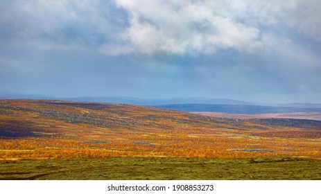 Storm Clouds Over The Tundra In Autumn. Kola Peninsula, Russia.