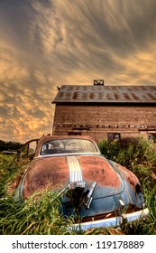 Storm Clouds Saskatchewan Antique Car And Barn