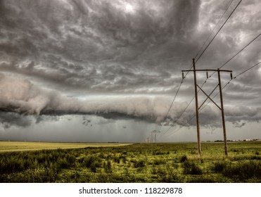 Storm Clouds Saskatchewan With Power Lines Canada