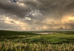 Storm Clouds Saskatchewan Sunset Over Prairie Field