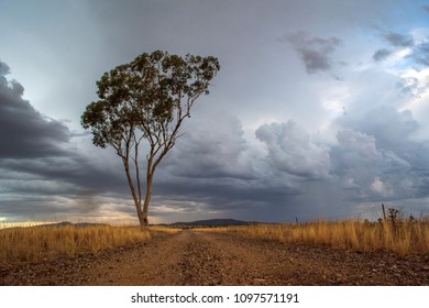 Storm Coming Along Australian Country Dirt Road.