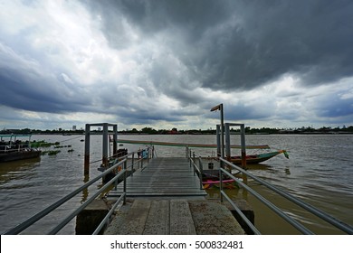 Storm coming at Bang Nahmpueng Pier, Bangkok, Thailand