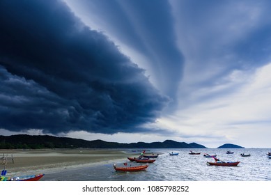 Storm is coming, Rain clouds before the storm in tropical sea landscape.Thailand