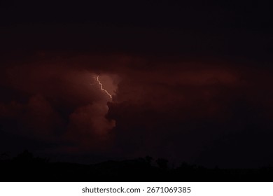 Storm front, clouds and lightning at night. Dense rain clouds with lightning.
