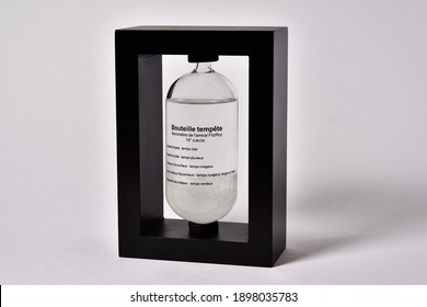 Storm glass, FitzRoy Admiral barometer, 19 century, Clear liquid-Clear weather, Cloudy liquid-Cloudy weather, Cristals on top-Thunderstorms, Large flakes-Overcast and snow, Cristal threads-Windy