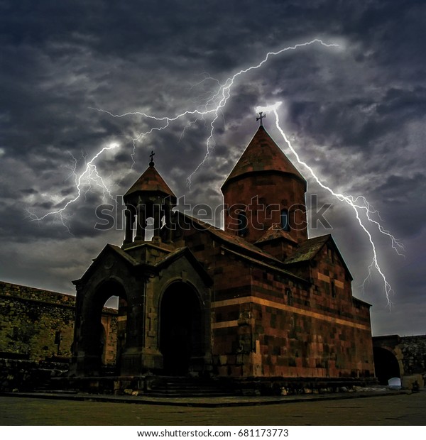 Storm Lightning Over Ararat Valley Church Stock Photo Edit Now