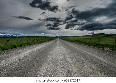 A storm moves in on a Montana back road.  Big sky country on the great plains of Montana.