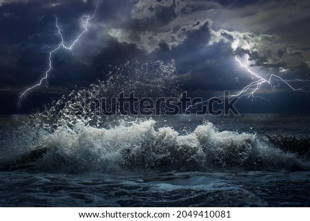 storm in ocean with lightings