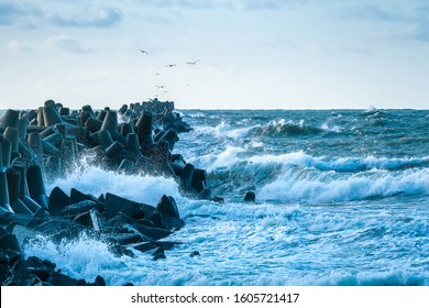 Storm On The Baltic Sea In Winter.