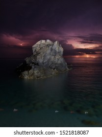 A Storm On The Sea Arriving Behind The Pietragrande-bigstone, A Rock Lying There From You Do Not Know How Much