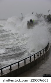 Storm Waves Batter Sea Wall