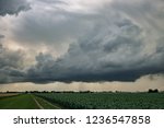 Stormcloud with visible rain streaks over the wide open dutch landscape north of Rotterdam, Netherlands