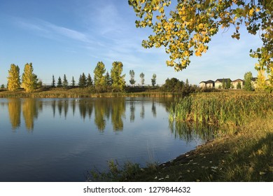 Stormwater Pond In A Residential Area In Calgary, Canada