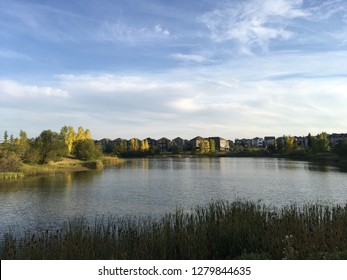 Stormwater Pond In A Residential Area In Calgary, Canada