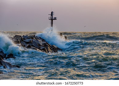 Stormy Baltic Sea. Port Entrance, Klaipeda