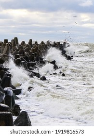 Stormy Baltic Sea, Port Entrance Breakwater, Liepaja, Latvia