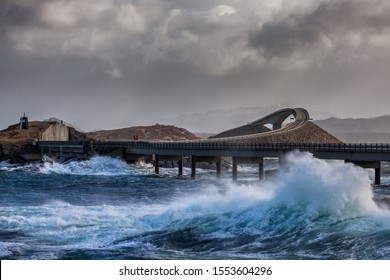 a stormy day at the atlantic ocean road between molde and kristiansund. 