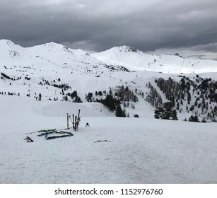 A Stormy Mountain Top View With Clouds Gathering In The Distance. Taken In La Plagne, France.