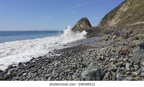 Stormy Rogue Waves At Point Mugu And Distant Channel Islands As Seen From Thornhill Broom Beach, La Jolla Canyon, Ventura County, CA