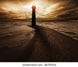 Stormy sky over  lighthouse