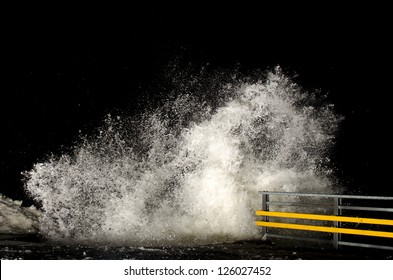 Stormy Weather And Breaking Waves At Night