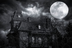 In A Stormy Weather. Old American Type Wooden House. Horror House