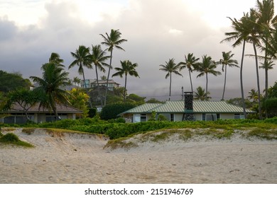 Stormy Weather Over An Ocean Front House On Lanikai Beach In Kailua, On The Eastern Side Of Oahu In Hawaii, United States